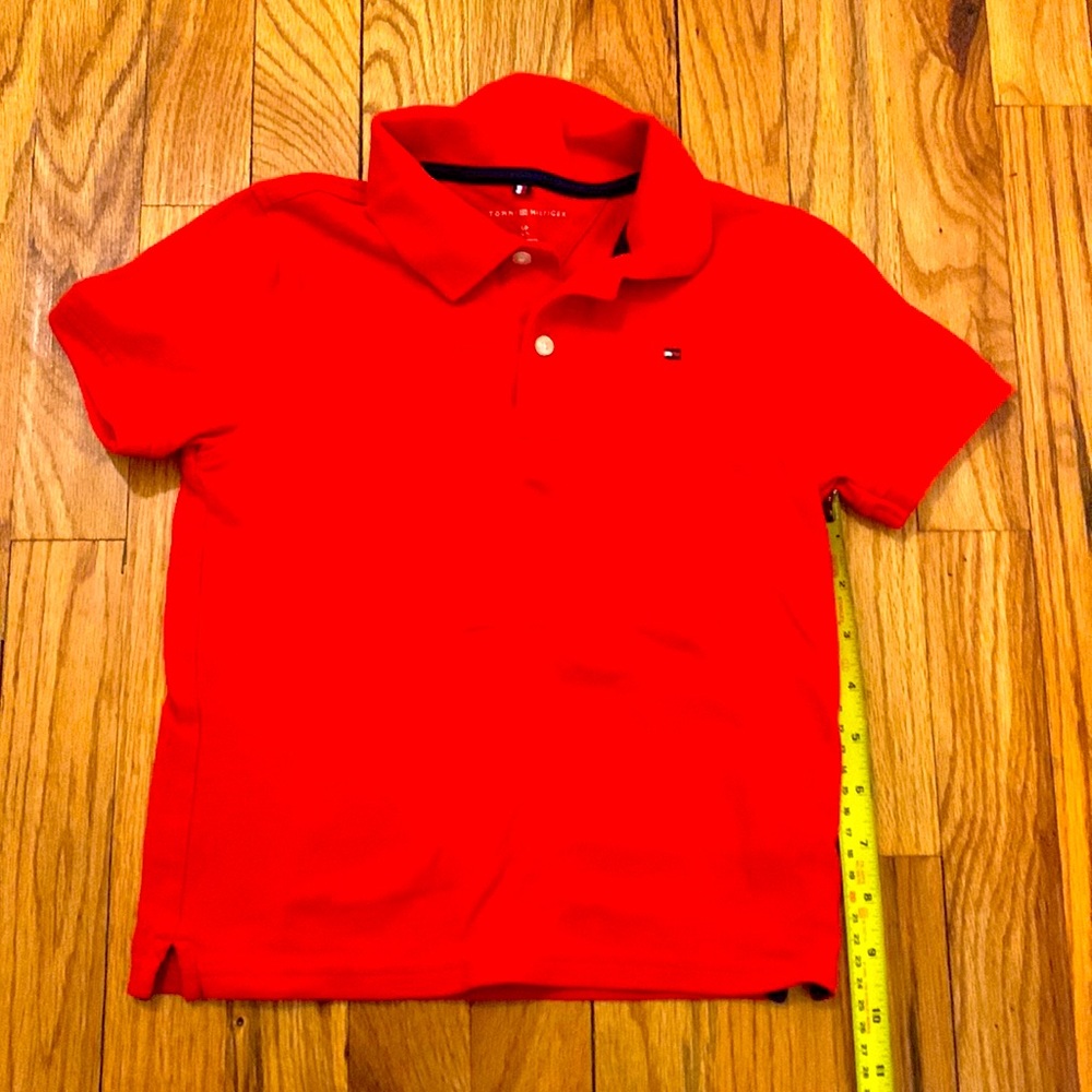 Kids Tommy Hilfiger size 6-7 red polo shirt.